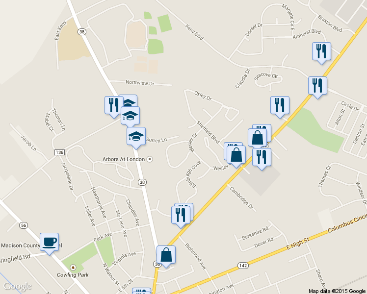 map of restaurants, bars, coffee shops, grocery stores, and more near in London