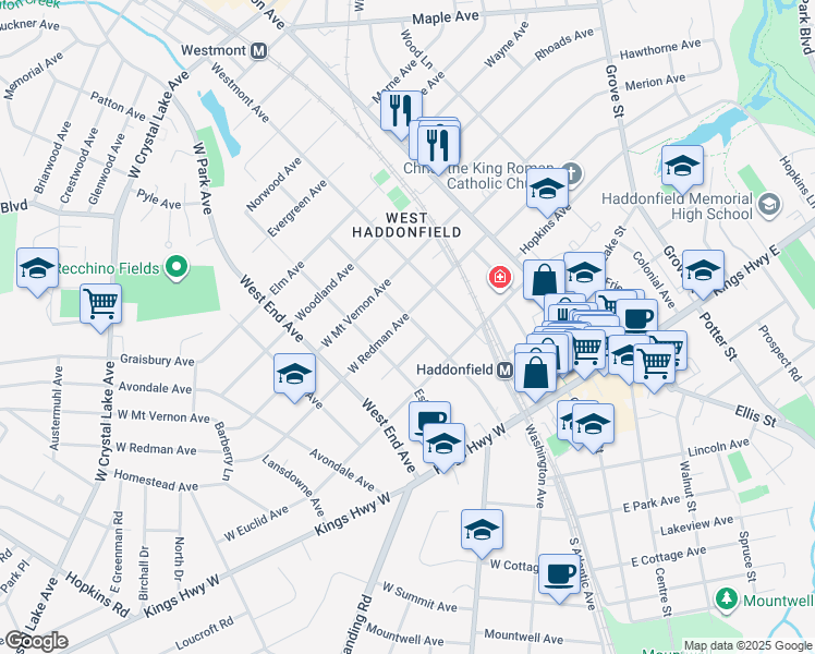 map of restaurants, bars, coffee shops, grocery stores, and more near 130 Linden Avenue in Haddonfield