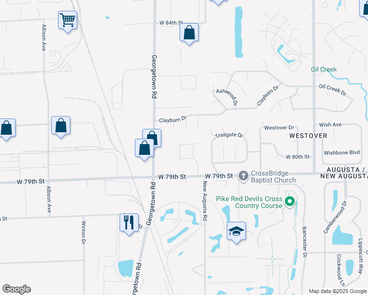 map of restaurants, bars, coffee shops, grocery stores, and more near 7962 Pine Lake Road in Indianapolis
