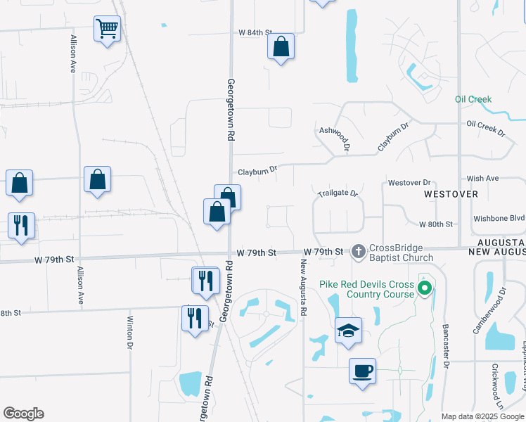 map of restaurants, bars, coffee shops, grocery stores, and more near 7972 Austrian Pine Drive in Indianapolis