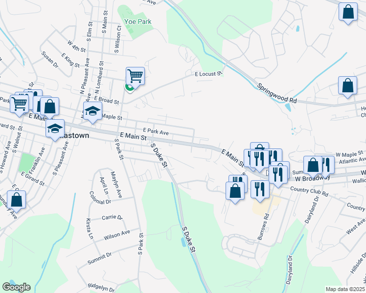 map of restaurants, bars, coffee shops, grocery stores, and more near 550 East Main Street in Dallastown