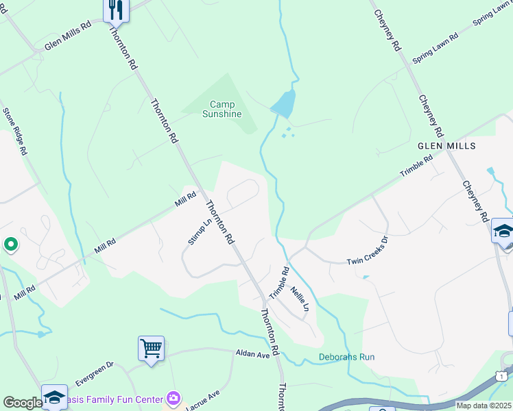 map of restaurants, bars, coffee shops, grocery stores, and more near 34 Colonial Circle in Delaware County