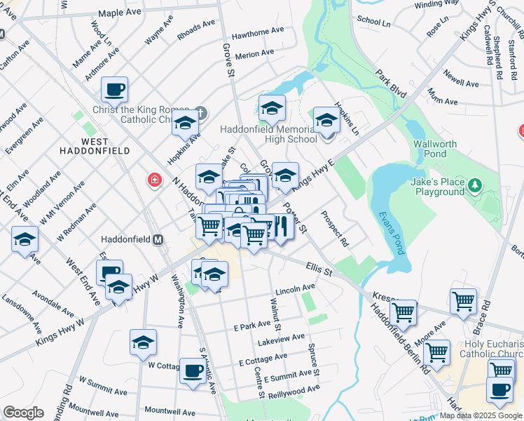 map of restaurants, bars, coffee shops, grocery stores, and more near in Haddonfield