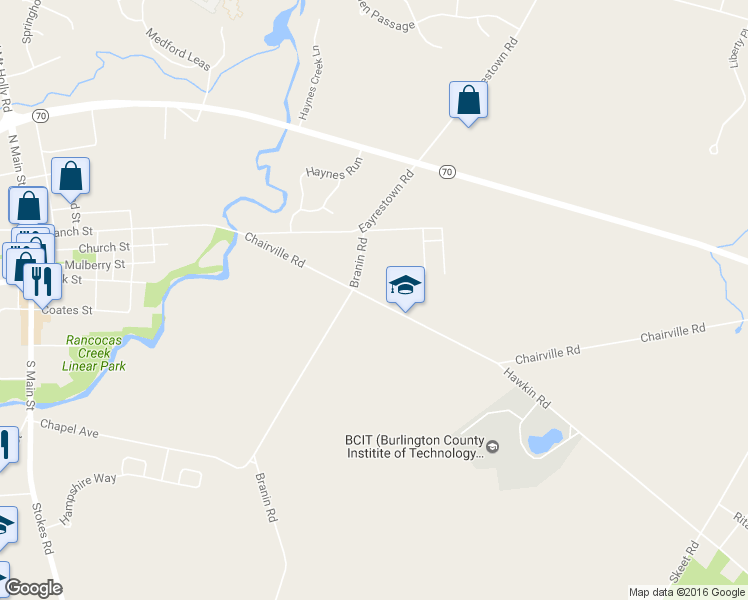 map of restaurants, bars, coffee shops, grocery stores, and more near 36 Chairville Rd in Medford