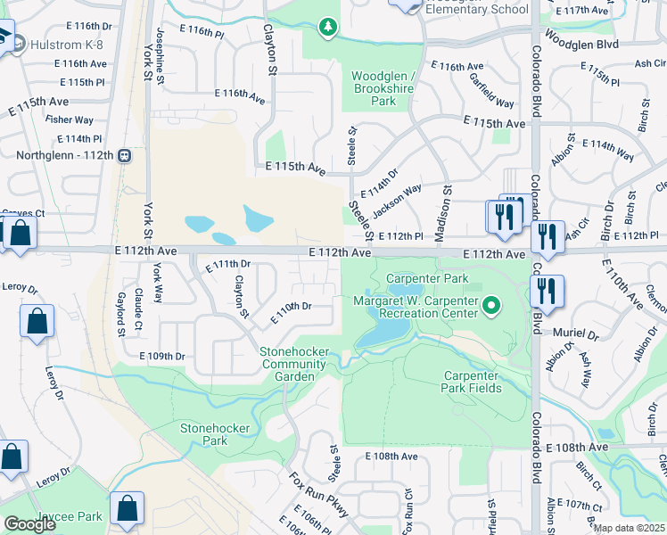 map of restaurants, bars, coffee shops, grocery stores, and more near Unnamed Road in Northglenn