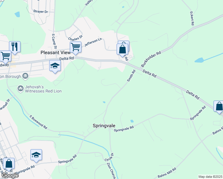 map of restaurants, bars, coffee shops, grocery stores, and more near 120 Smith Road in Red Lion