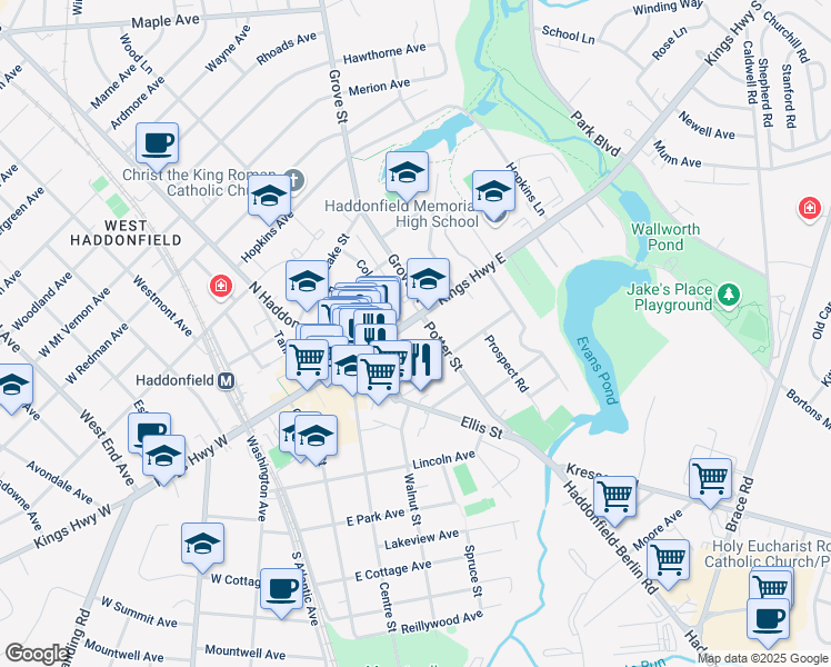 map of restaurants, bars, coffee shops, grocery stores, and more near 272 Kings Highway East in Haddonfield