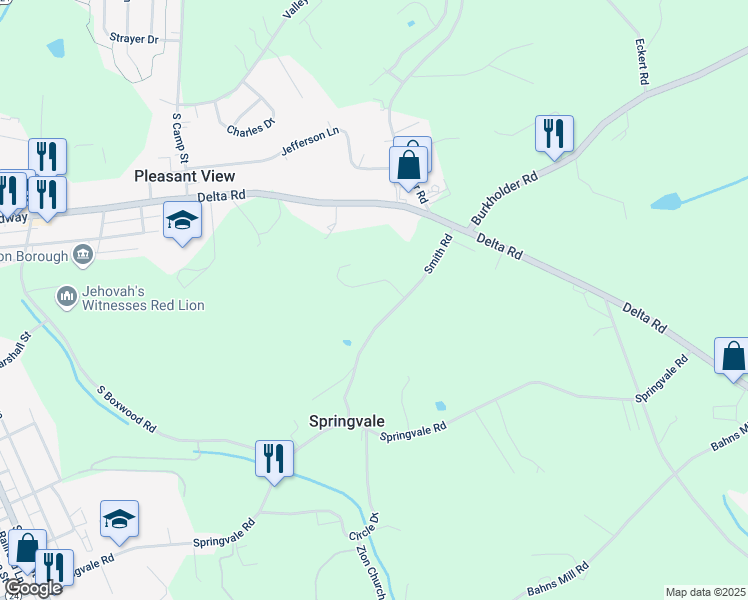 map of restaurants, bars, coffee shops, grocery stores, and more near 120 Smith Road in Red Lion