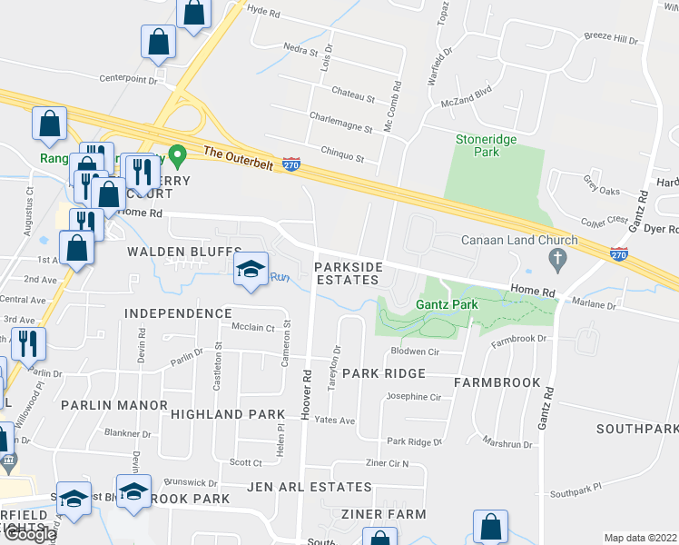 map of restaurants, bars, coffee shops, grocery stores, and more near 3149 Parkview Drive in Grove City