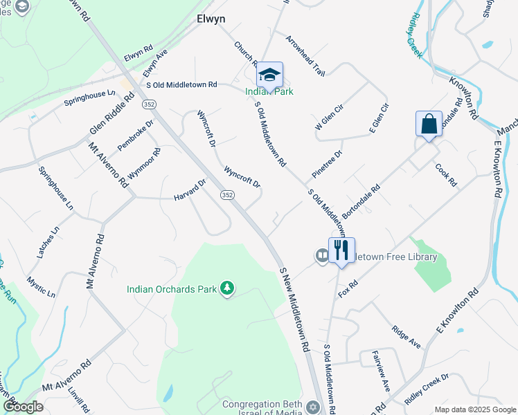 map of restaurants, bars, coffee shops, grocery stores, and more near 3 Wyncroft Drive in Media