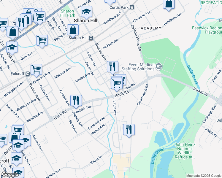 map of restaurants, bars, coffee shops, grocery stores, and more near 1006 Clifton Avenue in Sharon Hill