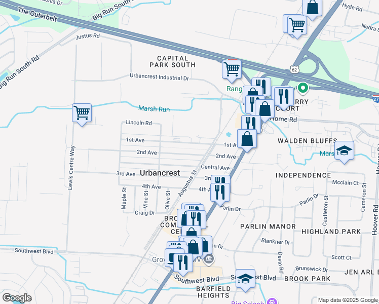 map of restaurants, bars, coffee shops, grocery stores, and more near 3470 2nd Avenue in Grove City
