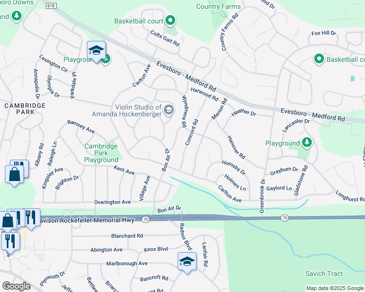 map of restaurants, bars, coffee shops, grocery stores, and more near 17 Concord Road in Evesham