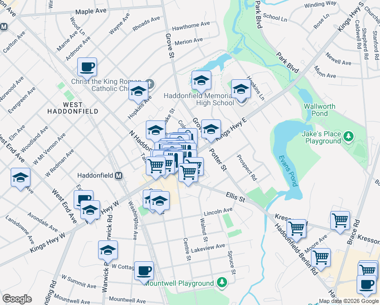 map of restaurants, bars, coffee shops, grocery stores, and more near in Haddonfield