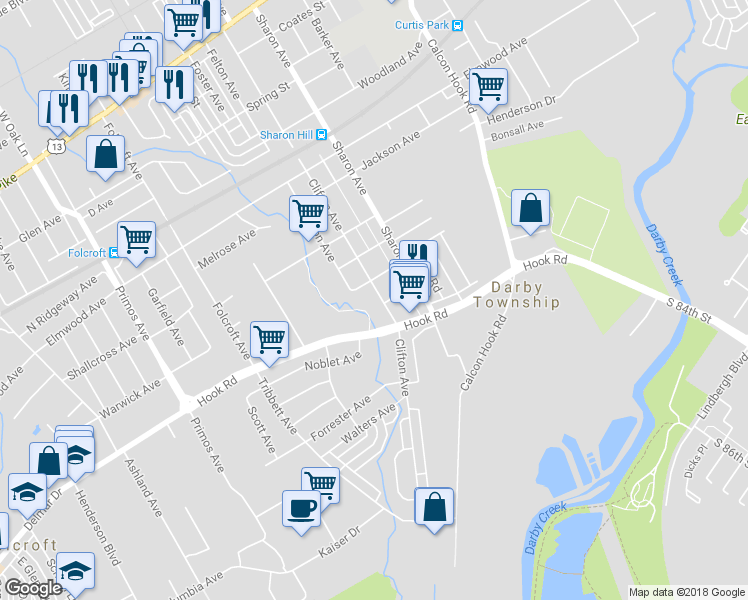 map of restaurants, bars, coffee shops, grocery stores, and more near 908 Clifton Avenue in Sharon Hill