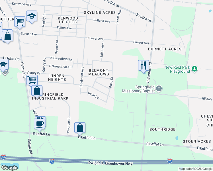 map of restaurants, bars, coffee shops, grocery stores, and more near 1964 Pond Drive in Springfield