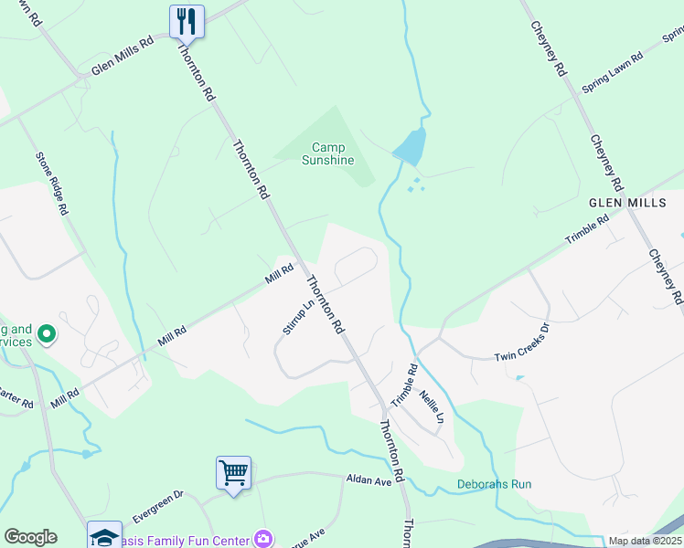 map of restaurants, bars, coffee shops, grocery stores, and more near 85 Colonial Circle in Delaware County