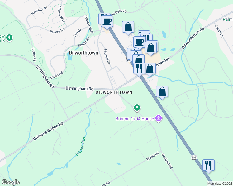 map of restaurants, bars, coffee shops, grocery stores, and more near 6 Oakland Road in West Chester
