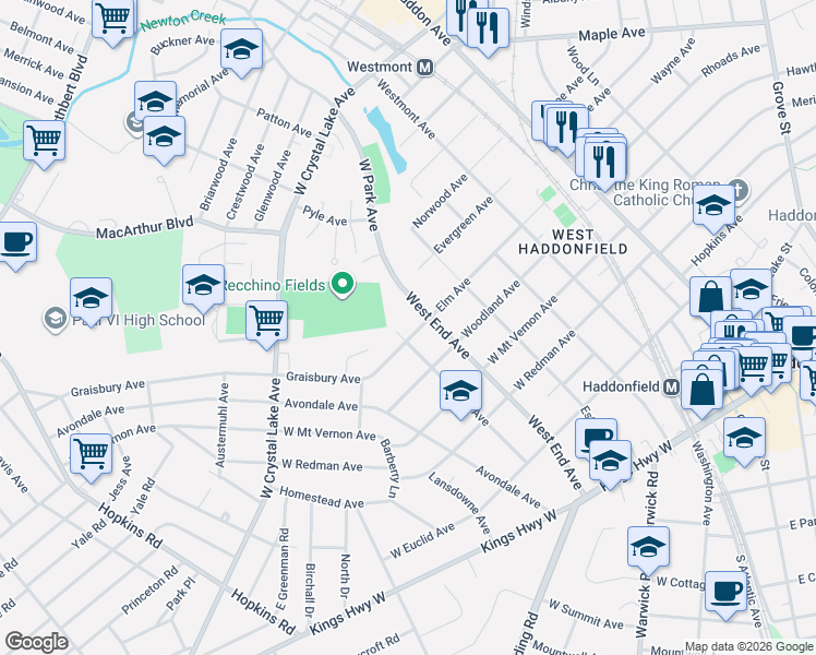 map of restaurants, bars, coffee shops, grocery stores, and more near 409 Peyton Avenue in Haddonfield