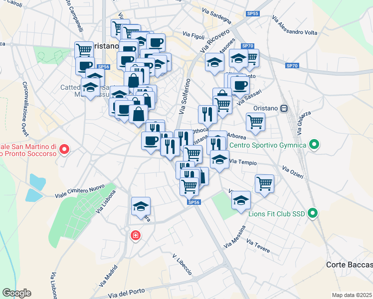 map of restaurants, bars, coffee shops, grocery stores, and more near 3 Via Othoca in Oristano