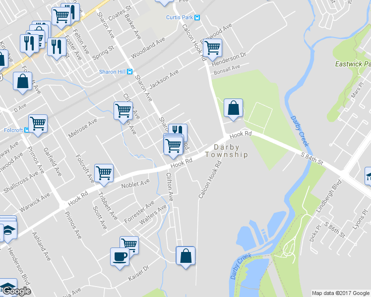 map of restaurants, bars, coffee shops, grocery stores, and more near 1024 Pine Road in Sharon Hill