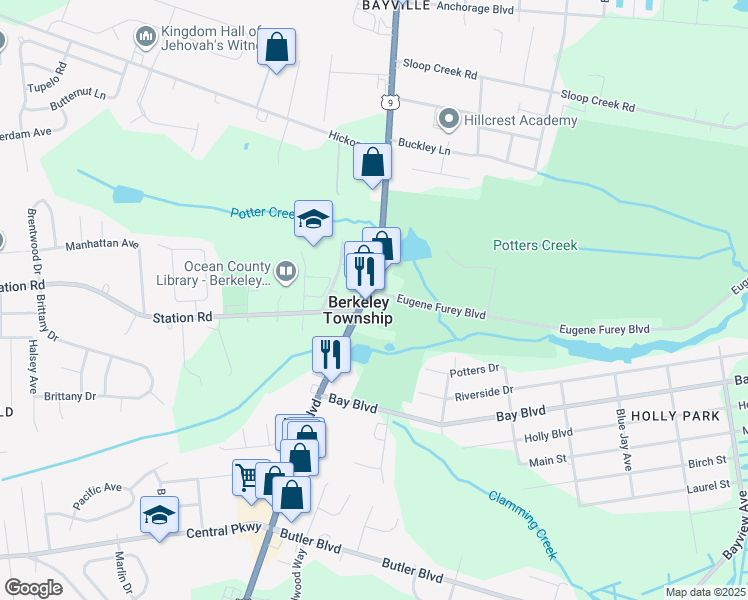 map of restaurants, bars, coffee shops, grocery stores, and more near 655 U.S. 9 in Berkeley Township