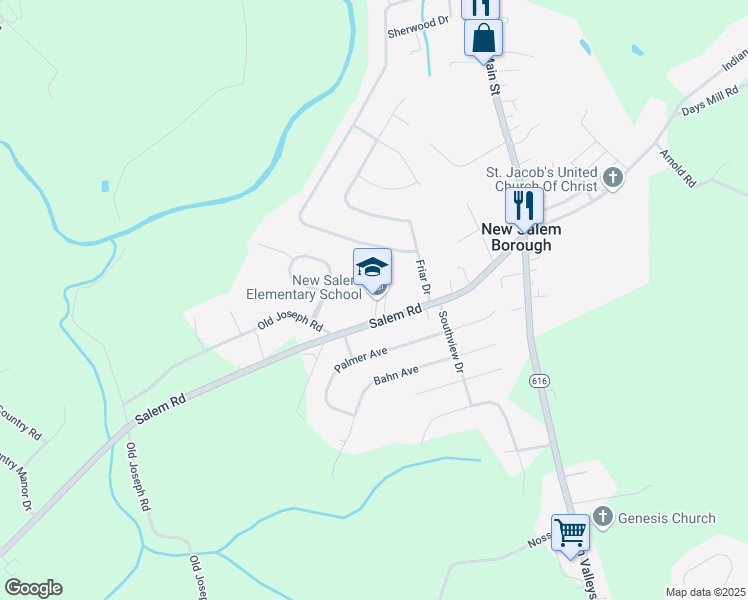 map of restaurants, bars, coffee shops, grocery stores, and more near 3745 Salem Road in York