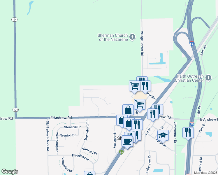 map of restaurants, bars, coffee shops, grocery stores, and more near 401 Windamere Drive in Sherman