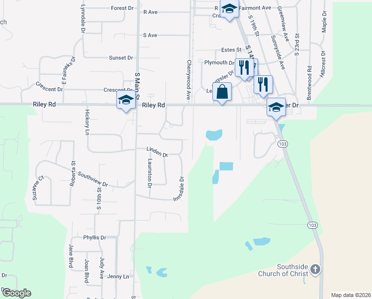 map of restaurants, bars, coffee shops, grocery stores, and more near 1517-1589 Lynnhurst Dr in New Castle