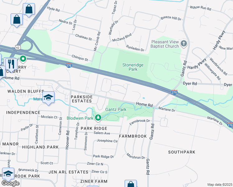 map of restaurants, bars, coffee shops, grocery stores, and more near 2292 Cove Landing in Grove City