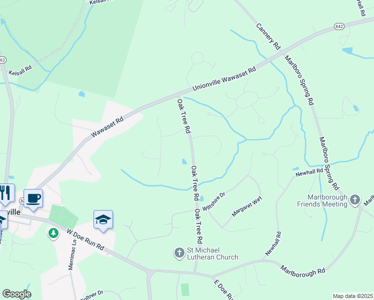 map of restaurants, bars, coffee shops, grocery stores, and more near 841 Oak Tree Road in Kennett Square