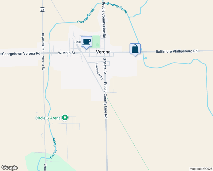 map of restaurants, bars, coffee shops, grocery stores, and more near 10758 Preble County Line Road in Brookville