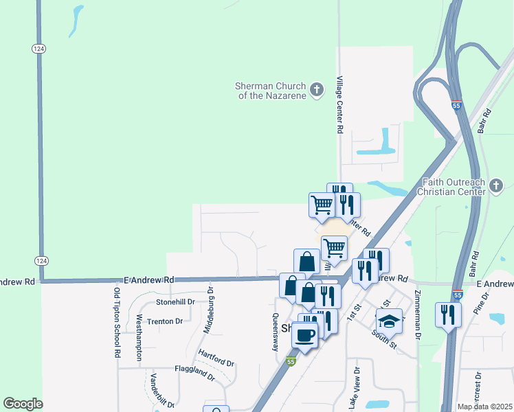 map of restaurants, bars, coffee shops, grocery stores, and more near 401 Windamere Drive in Sherman