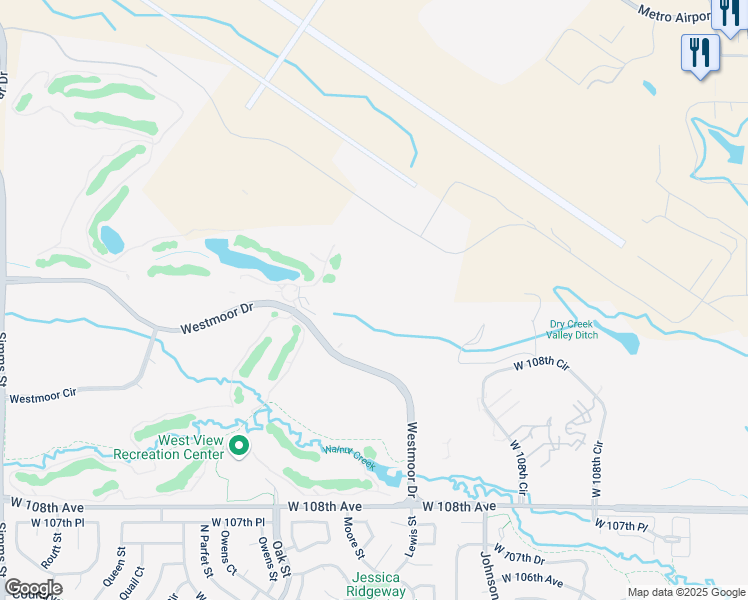 map of restaurants, bars, coffee shops, grocery stores, and more near 10385 Westmoor Drive in Westminster