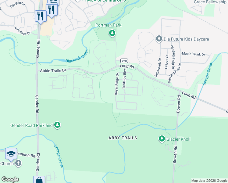 map of restaurants, bars, coffee shops, grocery stores, and more near 4003 Boyer Ridge Drive in Canal Winchester