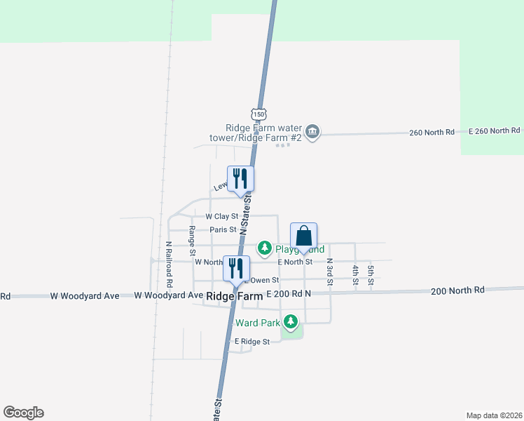 map of restaurants, bars, coffee shops, grocery stores, and more near 508 North State Street in Ridge Farm