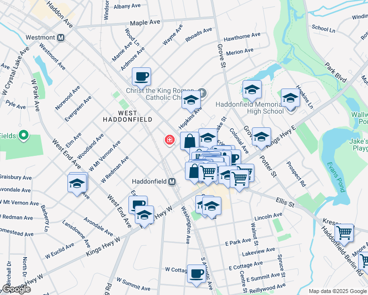 map of restaurants, bars, coffee shops, grocery stores, and more near 90 Tanner Street in Haddonfield