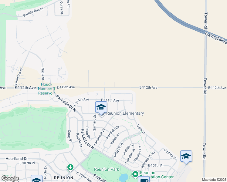 map of restaurants, bars, coffee shops, grocery stores, and more near 17479 East 111th Place in Commerce City