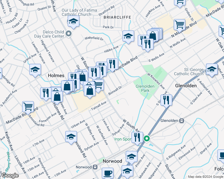 map of restaurants, bars, coffee shops, grocery stores, and more near 403 Benson Avenue in Glenolden