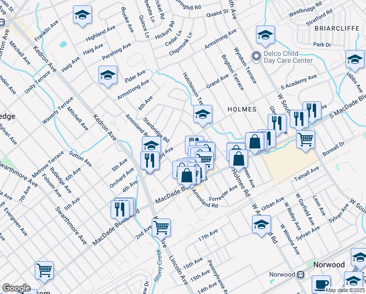 map of restaurants, bars, coffee shops, grocery stores, and more near 2124 Academy Avenue in Holmes