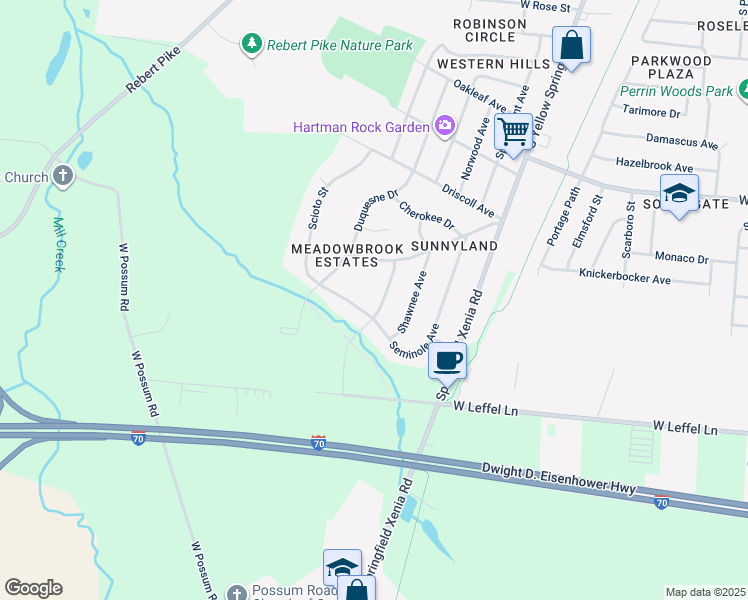 map of restaurants, bars, coffee shops, grocery stores, and more near 2235 Iroquois Street in Springfield