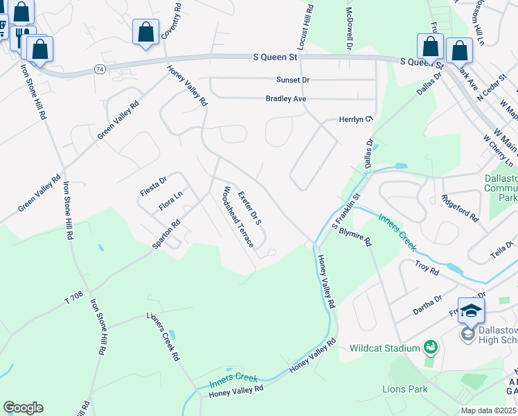 map of restaurants, bars, coffee shops, grocery stores, and more near 2945 Exeter Drive South in York