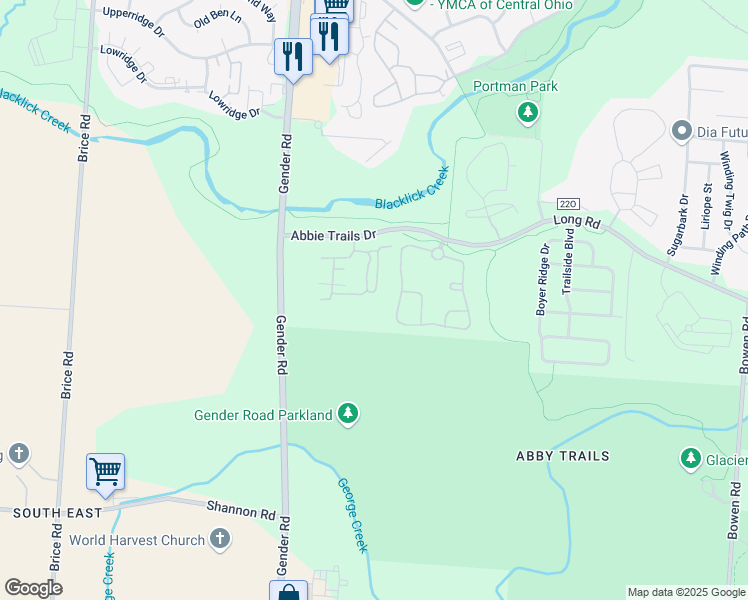 map of restaurants, bars, coffee shops, grocery stores, and more near 3958 Abbie Cove Drive East in Canal Winchester