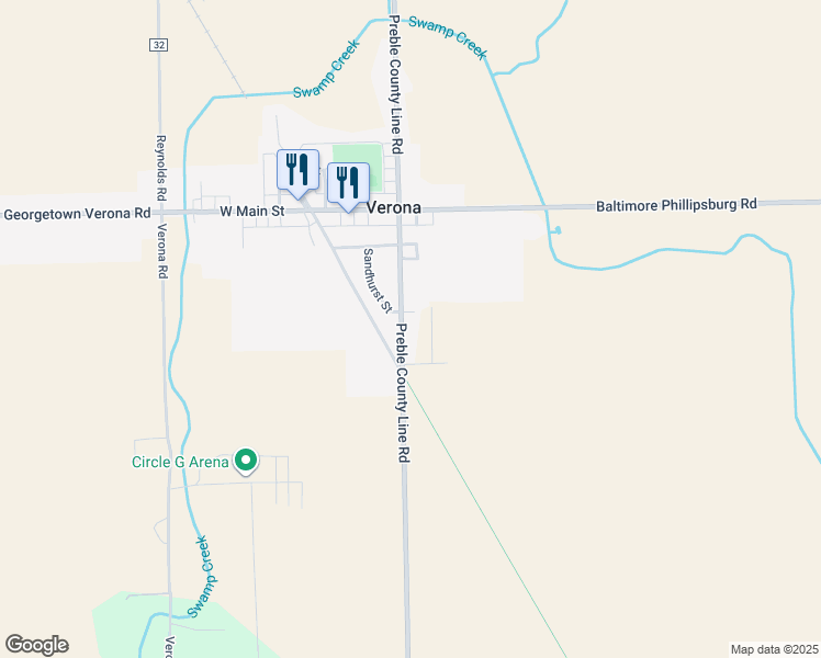 map of restaurants, bars, coffee shops, grocery stores, and more near 10758 Preble County Line Road in Brookville