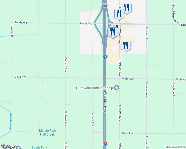 map of restaurants, bars, coffee shops, grocery stores, and more near 3516 Barham Avenue in Corning