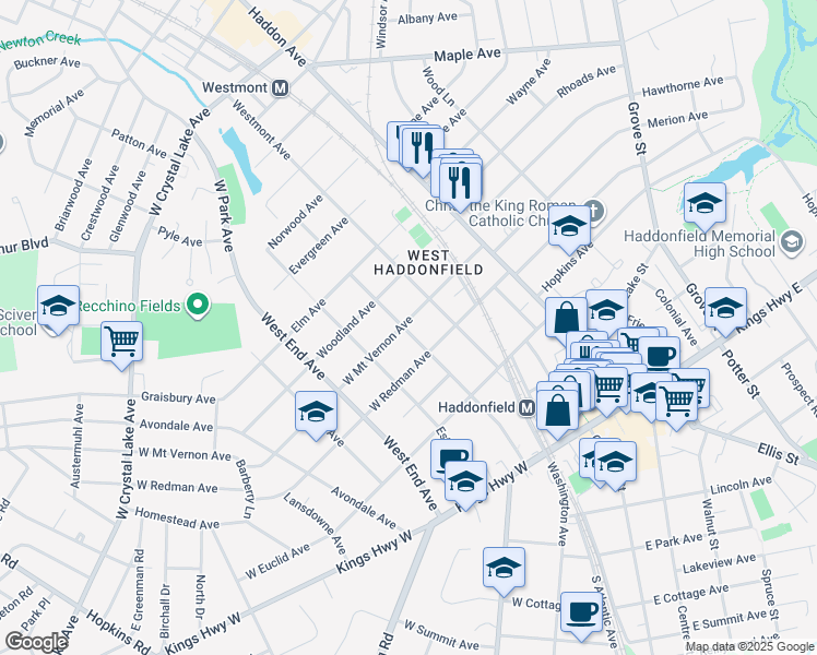 map of restaurants, bars, coffee shops, grocery stores, and more near 201 West Mount Vernon Avenue in Haddonfield