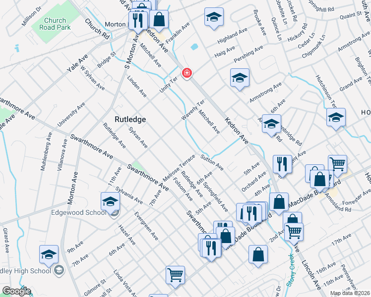 map of restaurants, bars, coffee shops, grocery stores, and more near 223 Linden Avenue in Rutledge
