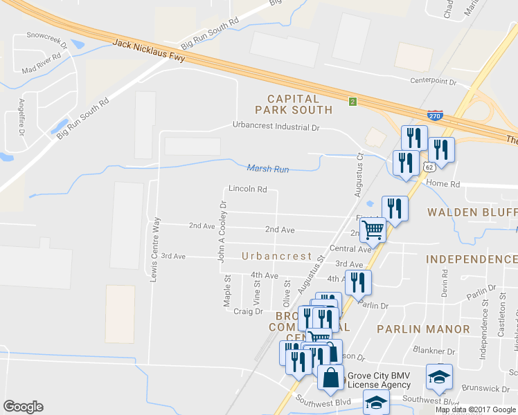 map of restaurants, bars, coffee shops, grocery stores, and more near 3614 1st Avenue in Grove City