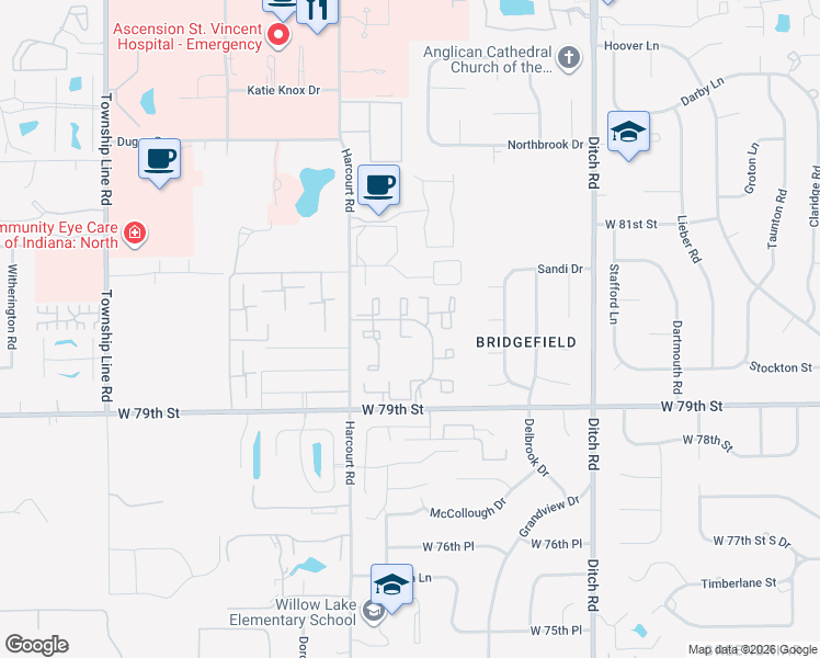 map of restaurants, bars, coffee shops, grocery stores, and more near 8015 Silverleaf Drive in Indianapolis