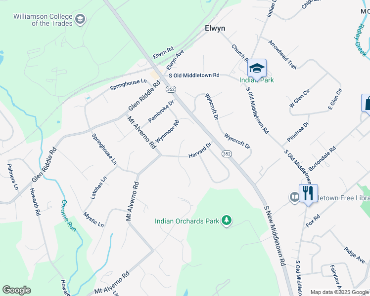 map of restaurants, bars, coffee shops, grocery stores, and more near 3 North Bryn Mawr Place in Media